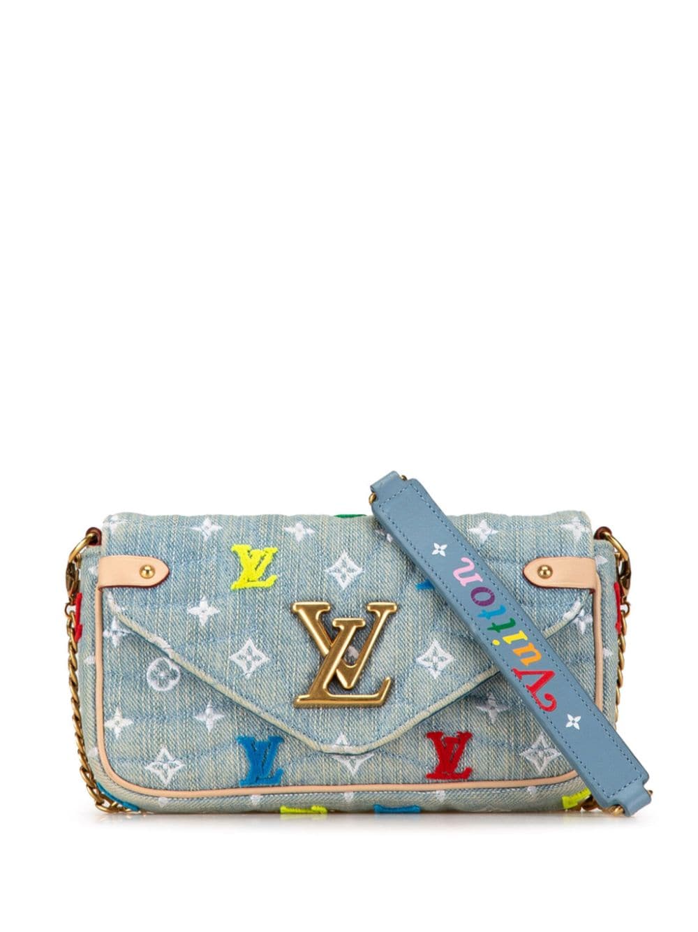 Louis Vuitton Pre-Owned 2019 Embroidered Monogram Denim New Wave Chain Pochette crossbody bag - Blue von Louis Vuitton Pre-Owned