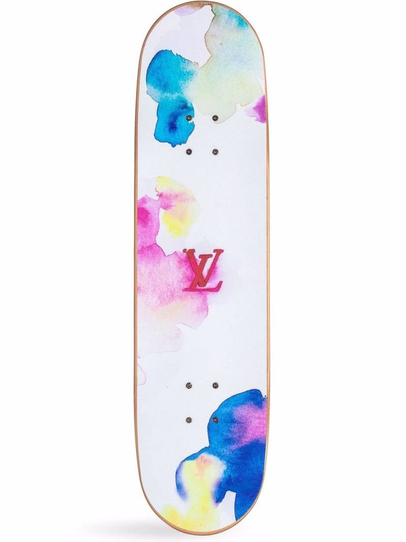 Louis Vuitton Pre-Owned 2021 Watercolour Monogram-print skateboard - White von Louis Vuitton Pre-Owned