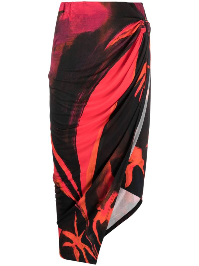 Louisa Ballou Queen's Gambit-print wrap midi skirt - Red von Louisa Ballou