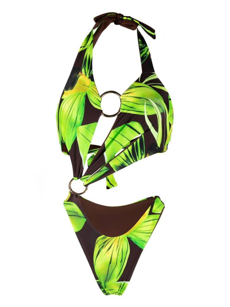 Louisa Ballou leaf-print halterneck swimsuit - Green von Louisa Ballou