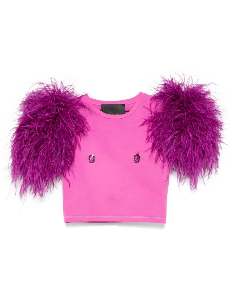 Loulou feather-detail T-shirt - Pink von Loulou