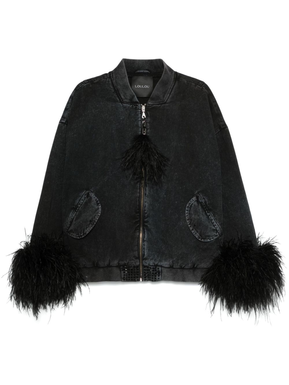 Loulou feather-detail denim jacket - Black von Loulou