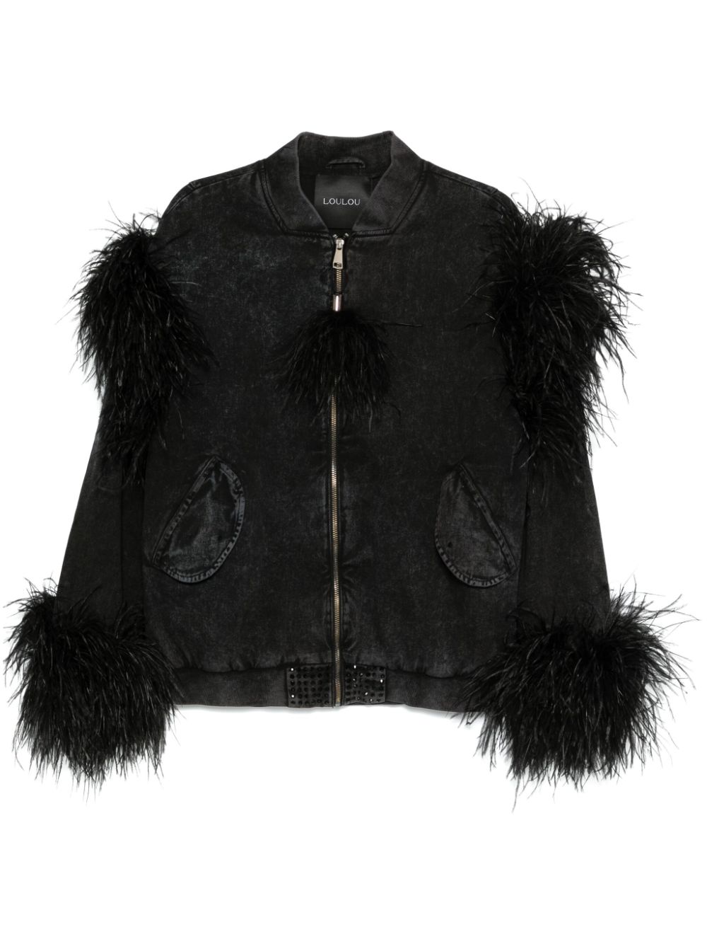 Loulou feather-detail denim jacket - Black von Loulou