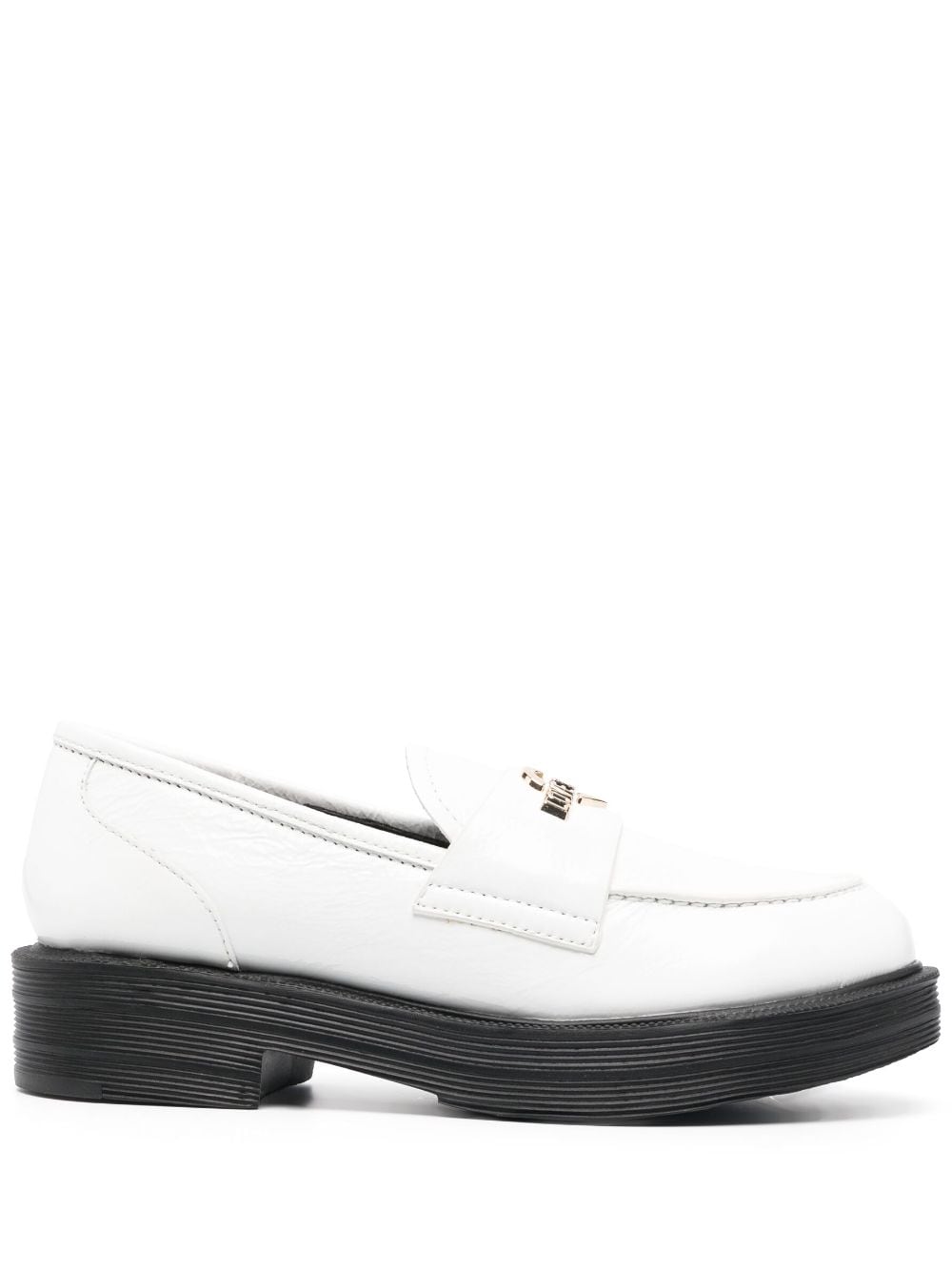 Love Moschino contrasting-sole logo plaque loafers - White von Love Moschino