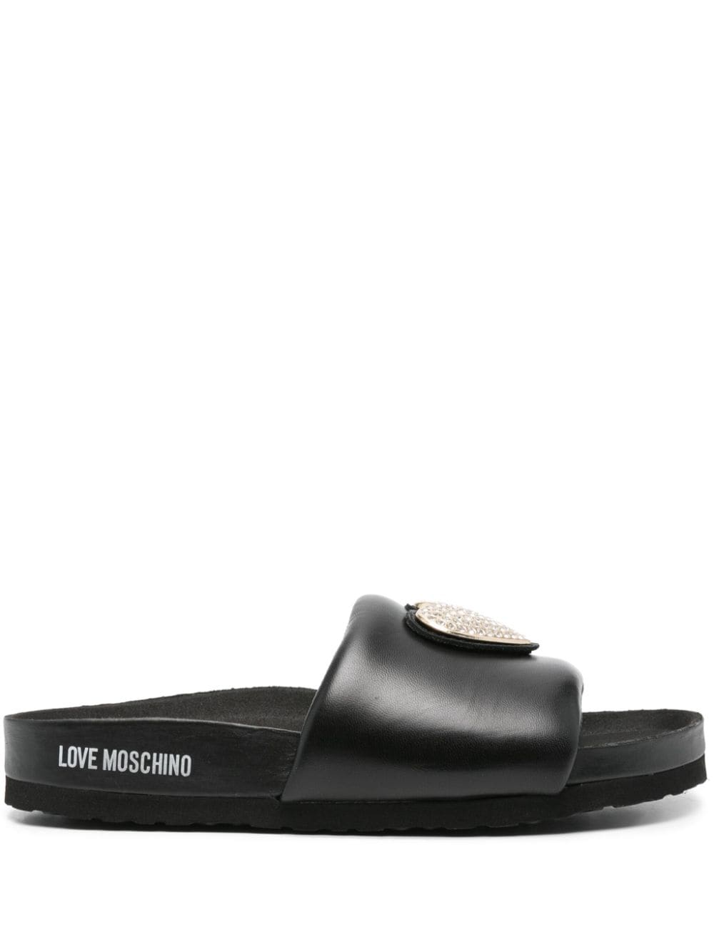 Love Moschino heart-appliqué leather slides - Black von Love Moschino