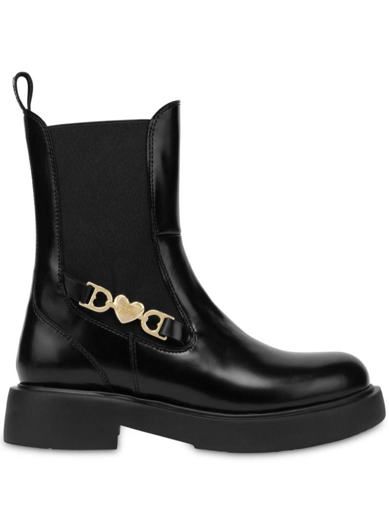 Love Moschino logo-plaque slip-on leather boots - Black von Love Moschino