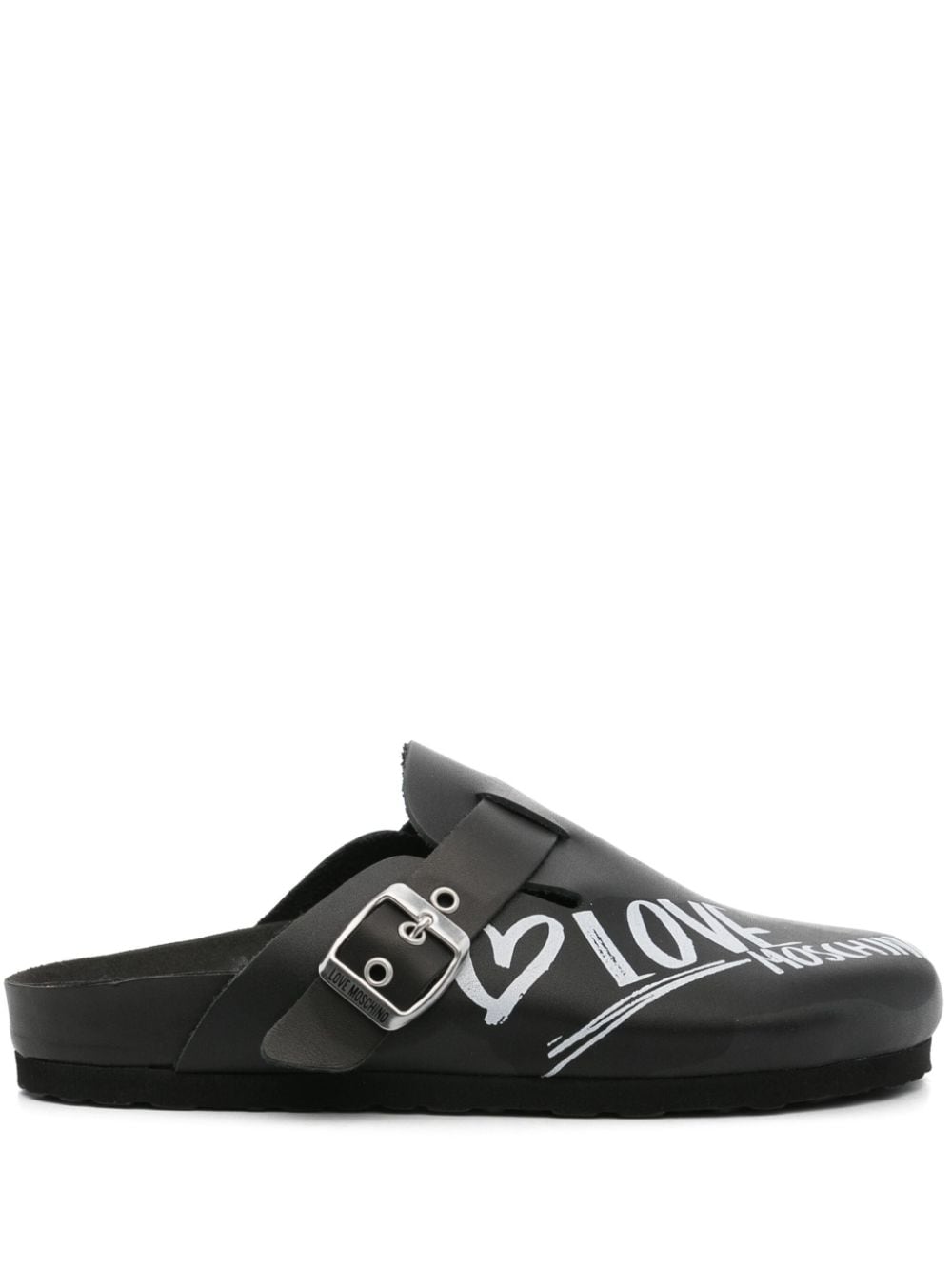 Love Moschino logo-print leather mules - Black von Love Moschino