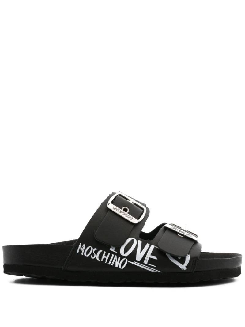 Love Moschino logo-print leather slides - Black von Love Moschino
