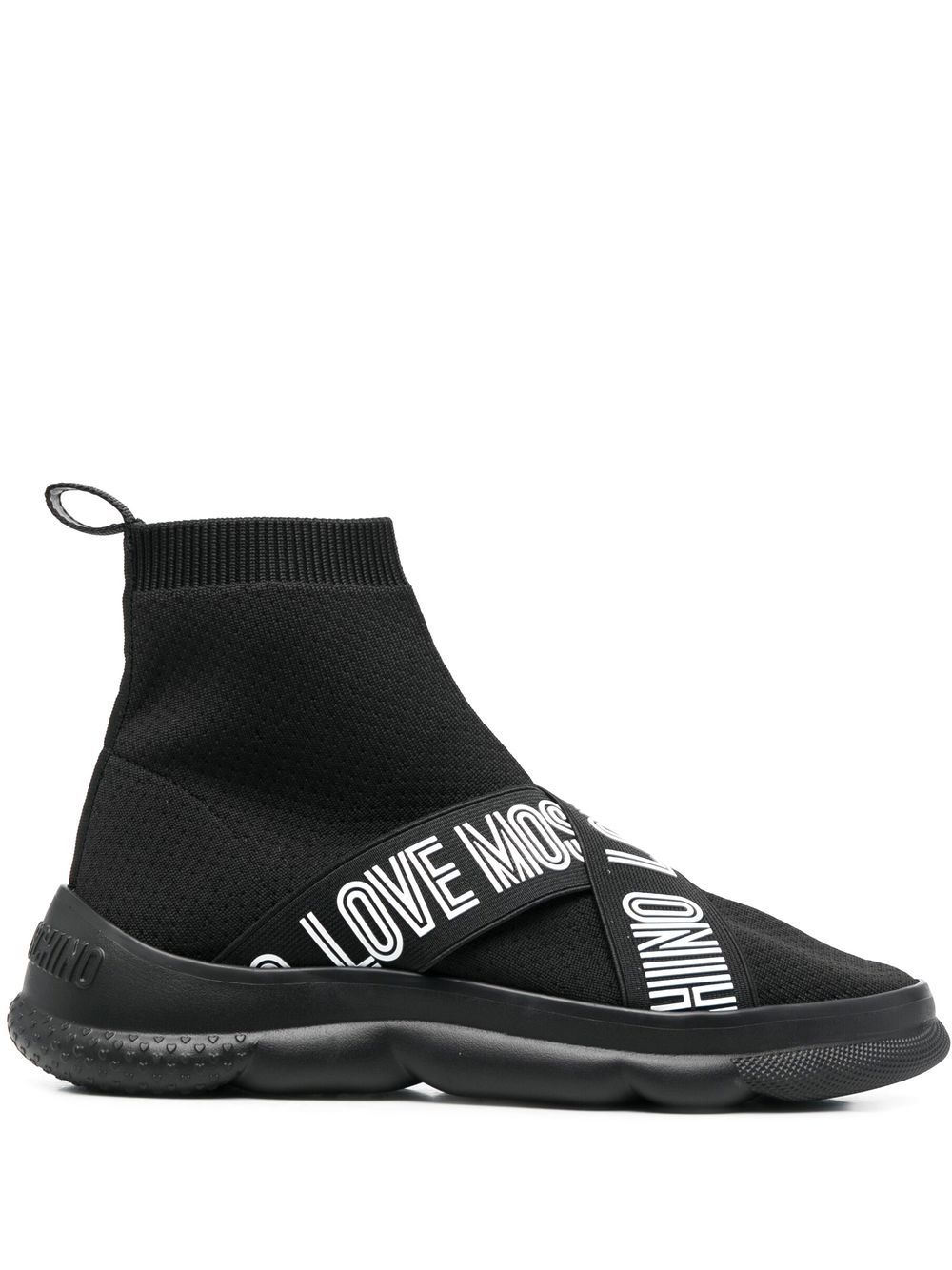 Love Moschino logo-strap high-top sneakers - Black von Love Moschino