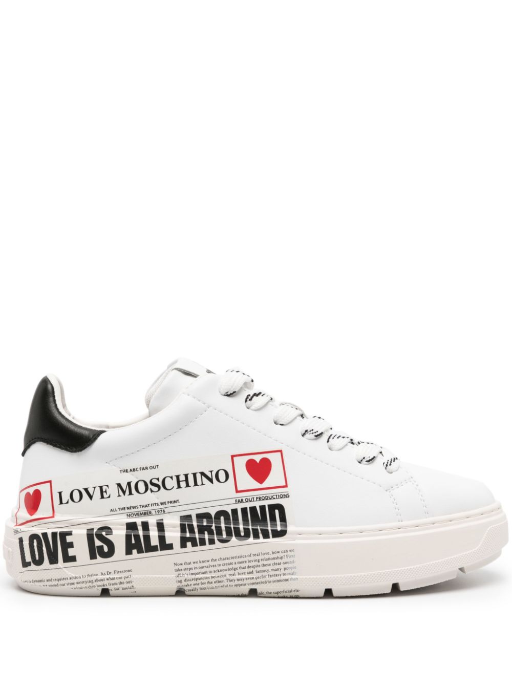 Love Moschino newspaper-print leather sneakers - White von Love Moschino