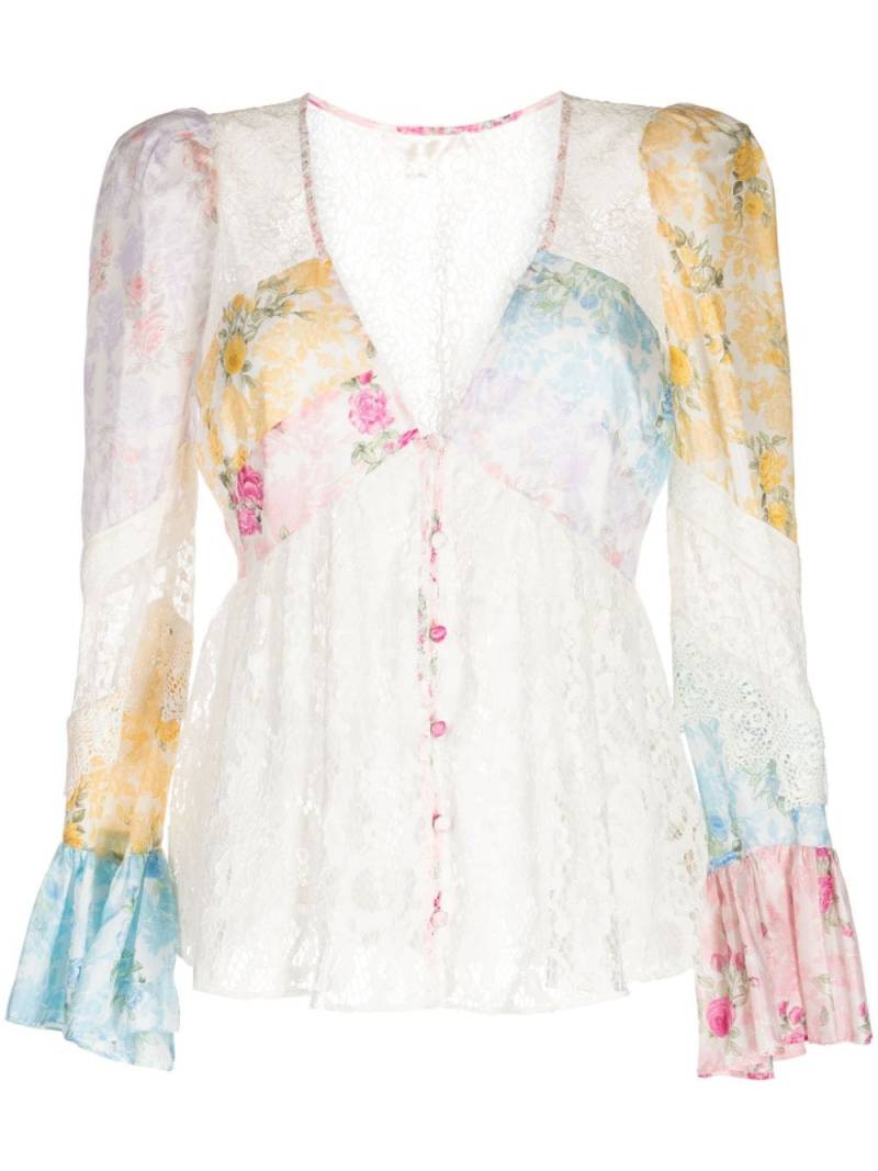 LoveShackFancy Priema patchwork silk blouse - White von LoveShackFancy