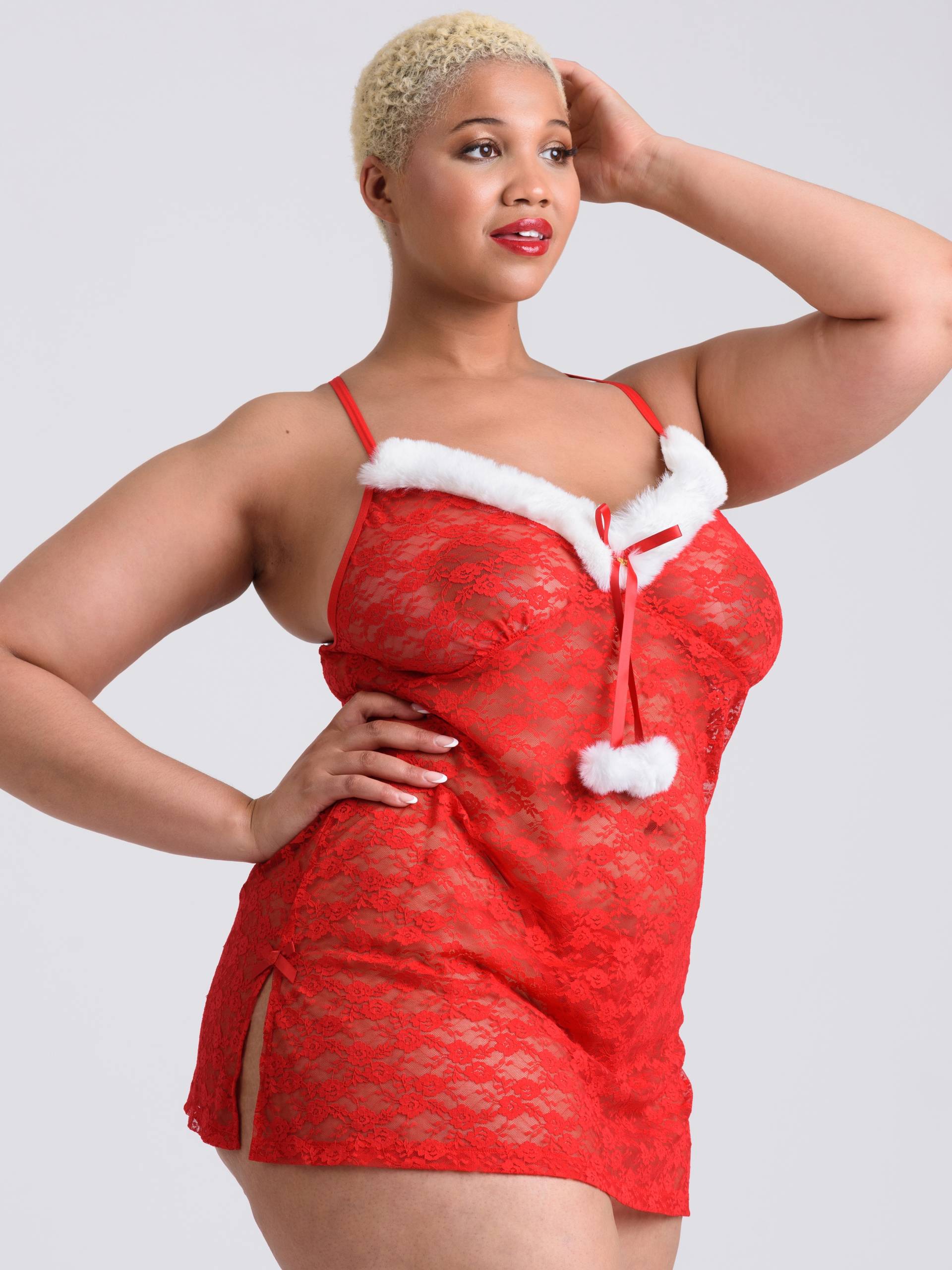 Lovehoney Fantasy Plus Size Santa Negligé-set Aus Spitze (rot), Rot - Amorana von Lovehoney Fantasy