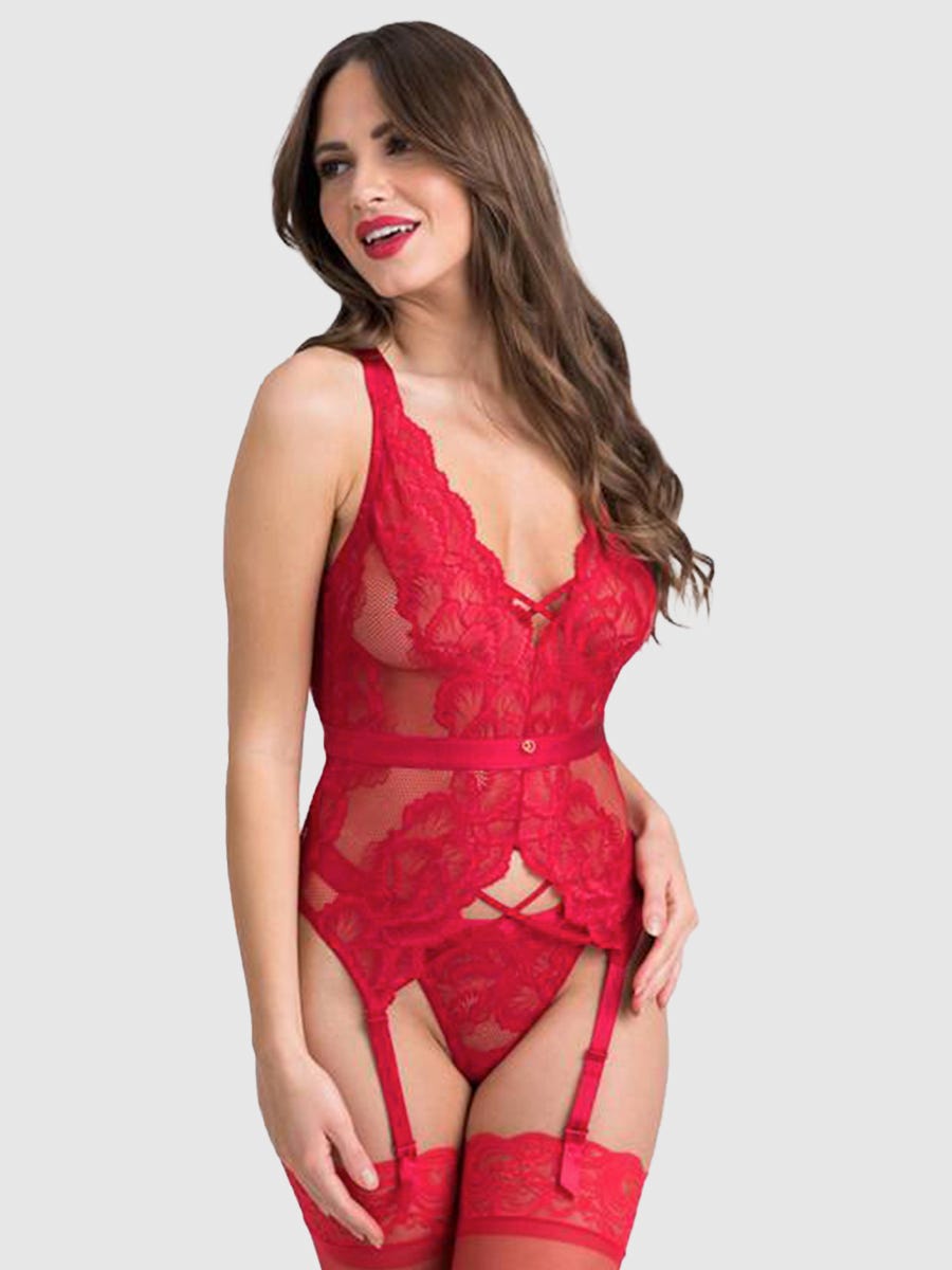 Lovehoney-lingerie Beau Red Lace Basque Korsett & String - Amorana von Lovehoney Lingerie