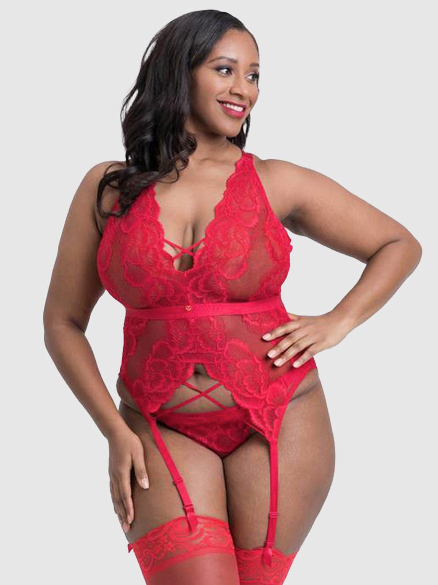 Lovehoney-lingerie Beau Red Lace Basque Korsett & String - Amorana von Lovehoney Lingerie