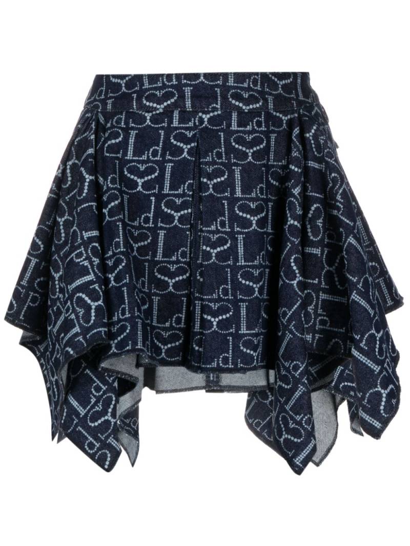 Ludovic de Saint Sernin monogram-pattern asymmetric miniskirt - Blue von Ludovic de Saint Sernin