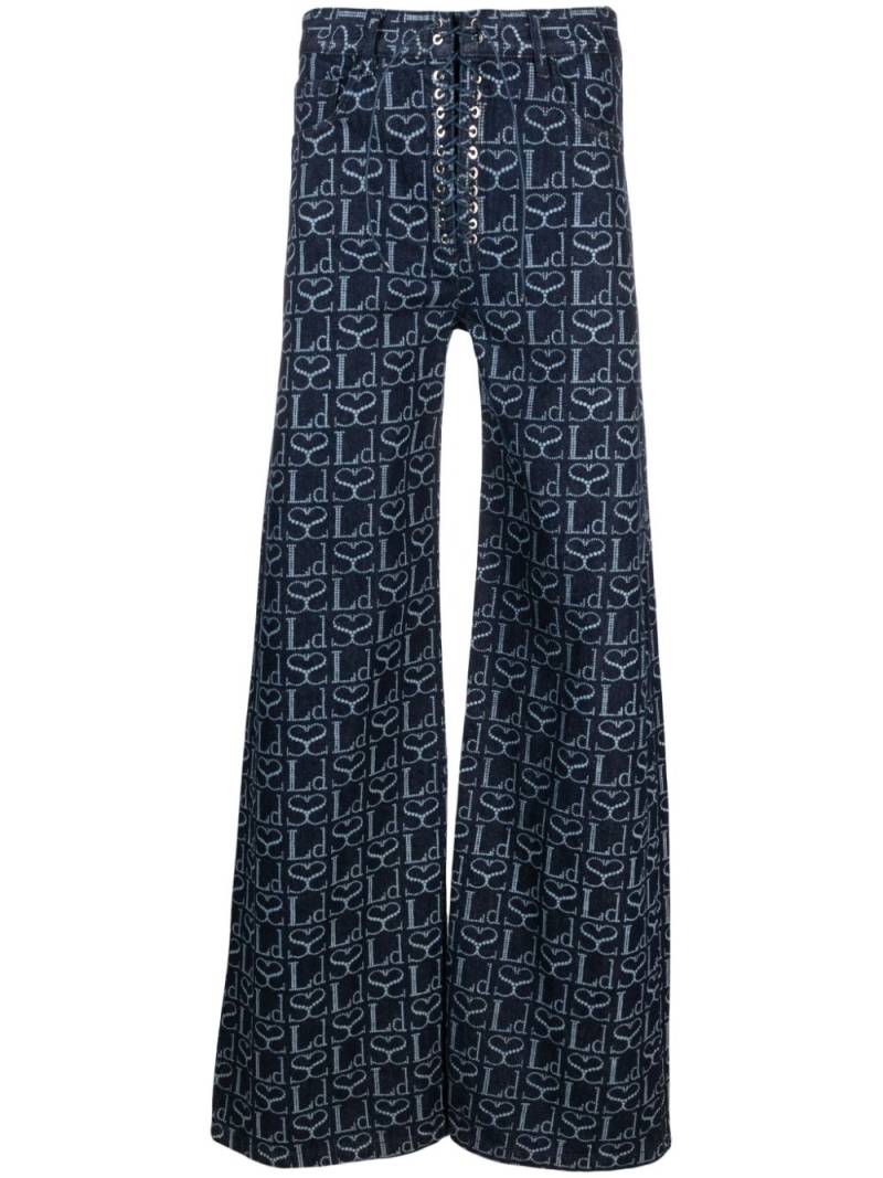 Ludovic de Saint Sernin monogram-print lace-up jeans - Blue von Ludovic de Saint Sernin