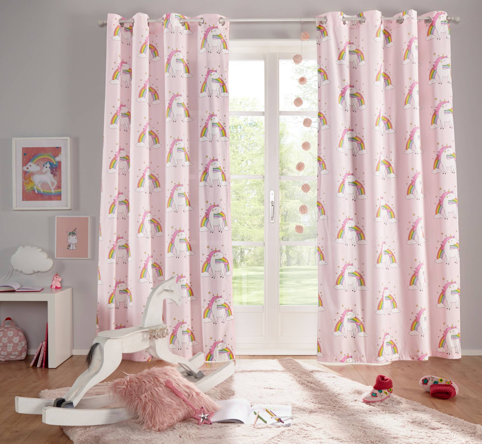 Lüttenhütt Gardine »EINHORN«, (1 St.), Kindergardine, Einhorn, Regenbogen, einseitig bedruckt Lüttenhütt Gardine »EINHORN«, (1 St.), Kindergardine, Einhorn, Regenbogen, einseitig bedruckt von Lüttenhütt