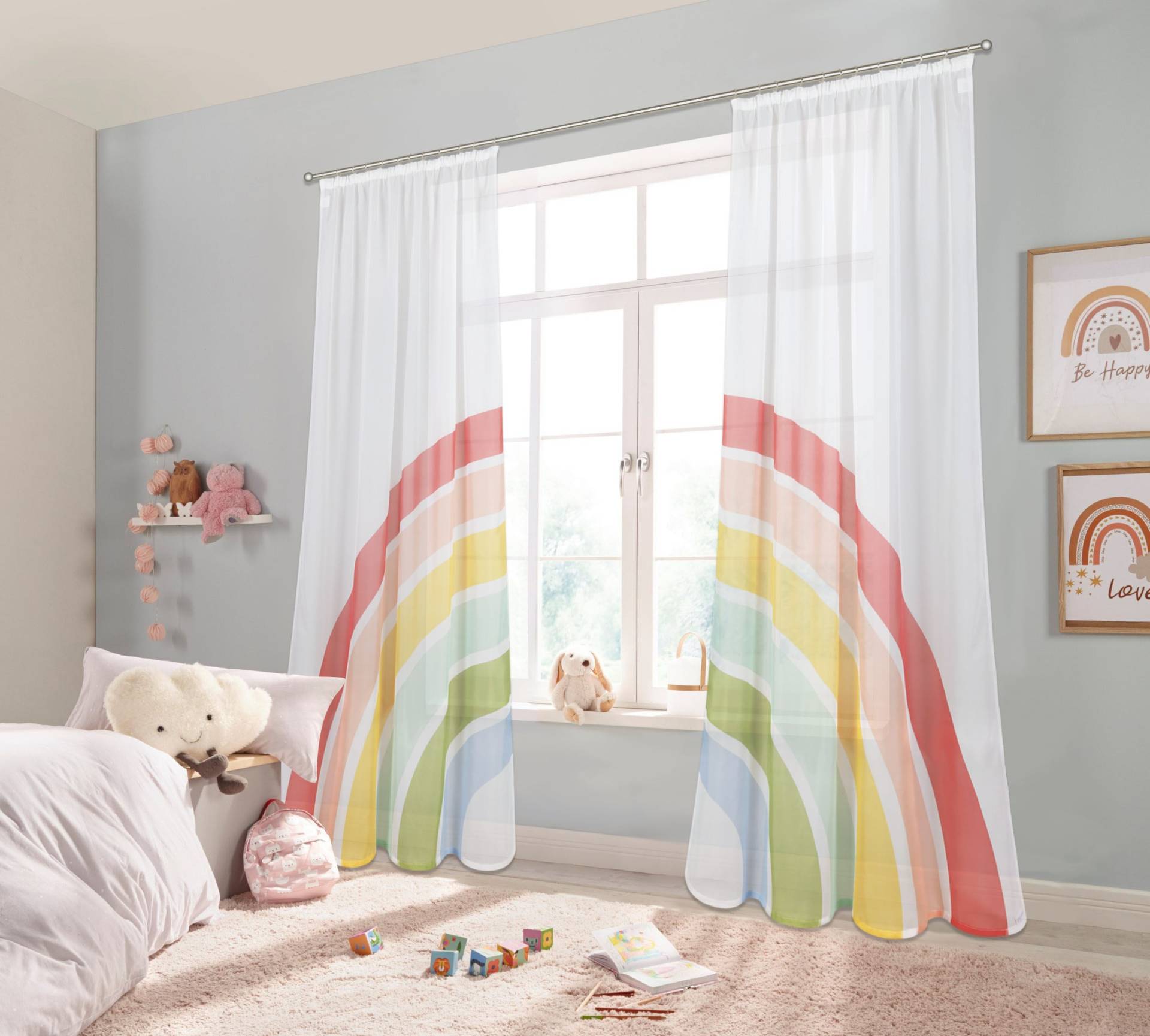 Lüttenhütt Gardine »Regenbogen«, (2 St.), Kindergardine, gewebt, bedruckt, verschiedene Grössen, 2-er Set von Lüttenhütt