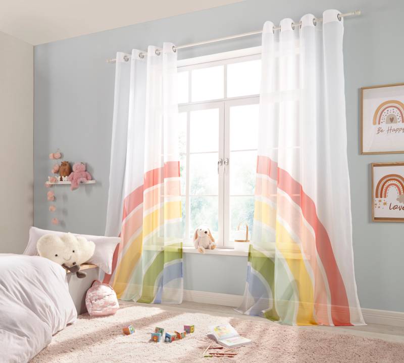 Lüttenhütt Gardine »Regenbogen«, (2 St.), Kindergardine, bedruckt, gewebt, 2-er Set von Lüttenhütt