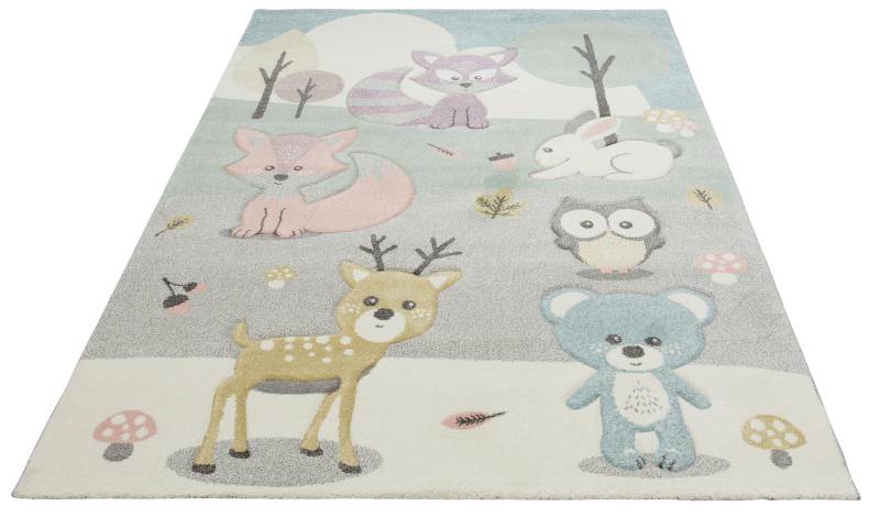 Lüttenhütt Kinderteppich »Wald«, rechteckig, 13 mm Höhe, Kurzflor, Motiv Tiere, in Pastell-Farben, 3D-Design, Waldtiere von Lüttenhütt