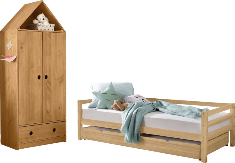 Lüttenhütt Jugendzimmer-Set »Alpi«, (Spar-Set, 2 tlg.), Daybed mit 2. Liegefläche + Kleiderschrank in Hausoptik, platzsparend von Lüttenhütt