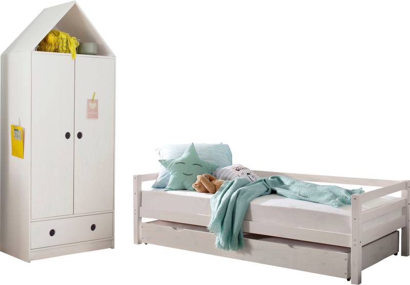 Lüttenhütt Jugendzimmer-Set »Alpi«, (Spar-Set, 2 tlg.), Daybed mit 2. Liegefläche + Kleiderschrank in Hausoptik, platzsparend von Lüttenhütt