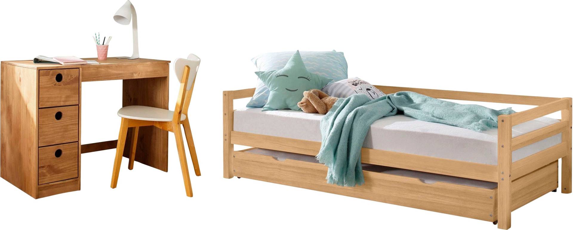 Lüttenhütt Jugendzimmer-Set »Alpi«, (Spar-Set, 2 tlg.), Daybed mit 2. Liegefläche und Schreibtisch mit Stauraum, platzsparend von Lüttenhütt