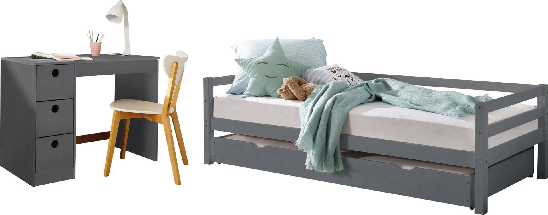 Lüttenhütt Jugendzimmer-Set »Alpi«, (Spar-Set, 2 tlg.), Daybed mit 2. Liegefläche und Schreibtisch mit Stauraum, platzsparend von Lüttenhütt