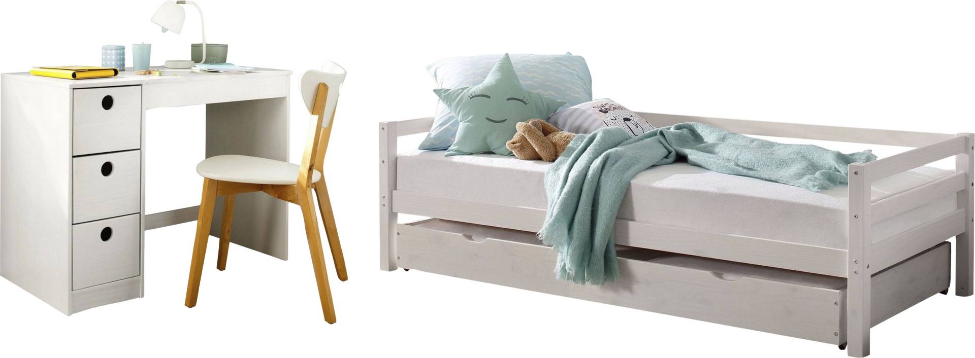 Lüttenhütt Jugendzimmer-Set »Alpi«, (Spar-Set, 2 tlg.), Daybed mit 2. Liegefläche und Schreibtisch mit Stauraum, platzsparend von Lüttenhütt