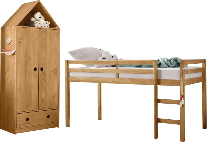 Lüttenhütt Jugendzimmer-Set »Alpi«, (Spar-Set, 2 tlg.), Hochbett und Kleiderschrank in Hausoptik, perfekt für kleine Räume von Lüttenhütt