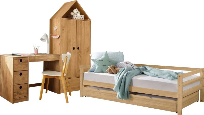 Lüttenhütt Jugendzimmer-Set »Alpi«, (Spar-Set, 3 tlg.), Daybed, Schreibtisch mit Stauraum und Kleiderschrank in Hausoptik von Lüttenhütt