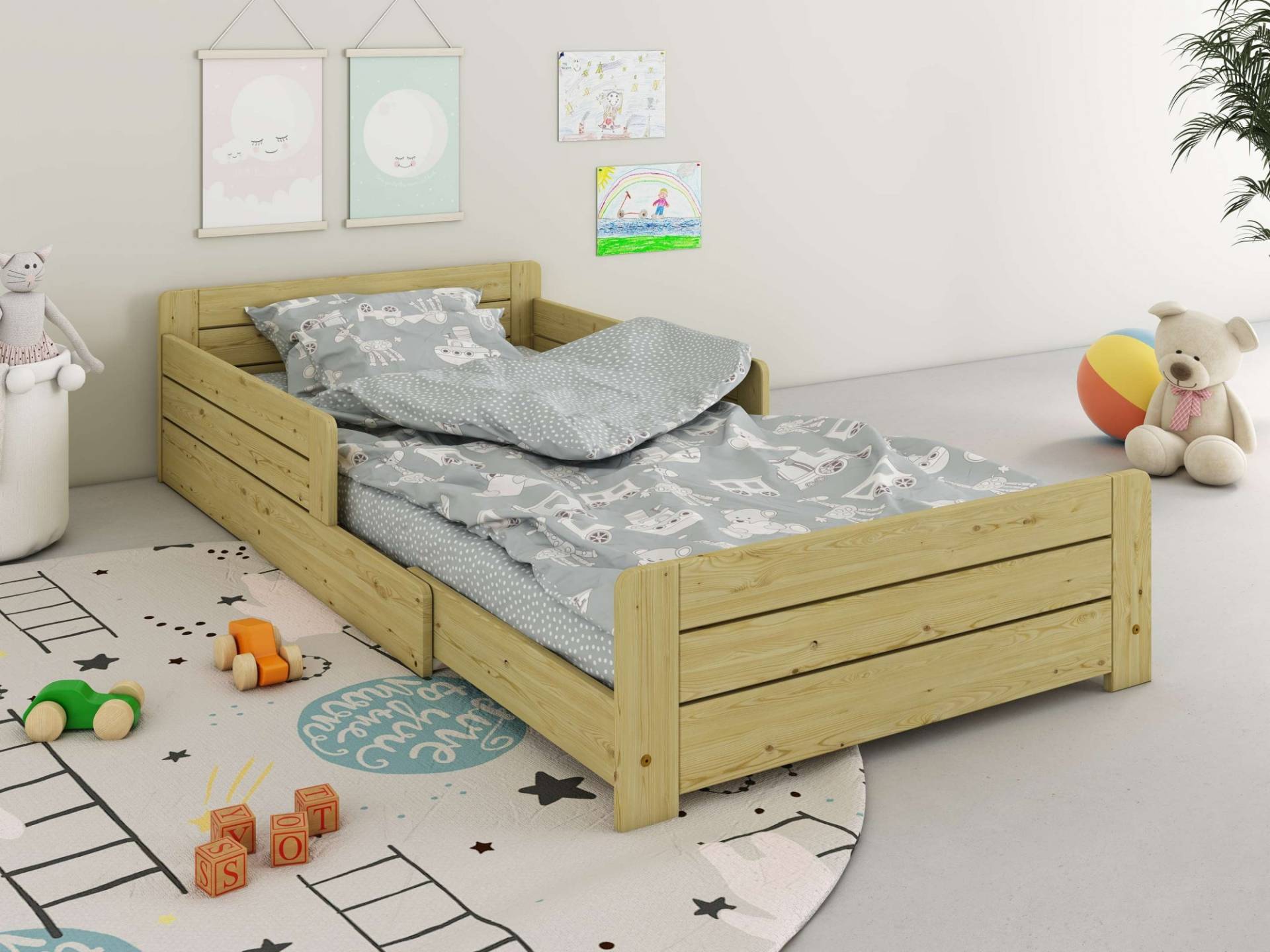 Lüttenhütt Kinderbett »" ANNEKE " Kinderbett, Liegefläche von 140cm-200cm ausziehbar«, Bodenbett,im Montessori Stil, zertifiziertes Massivholz von Lüttenhütt