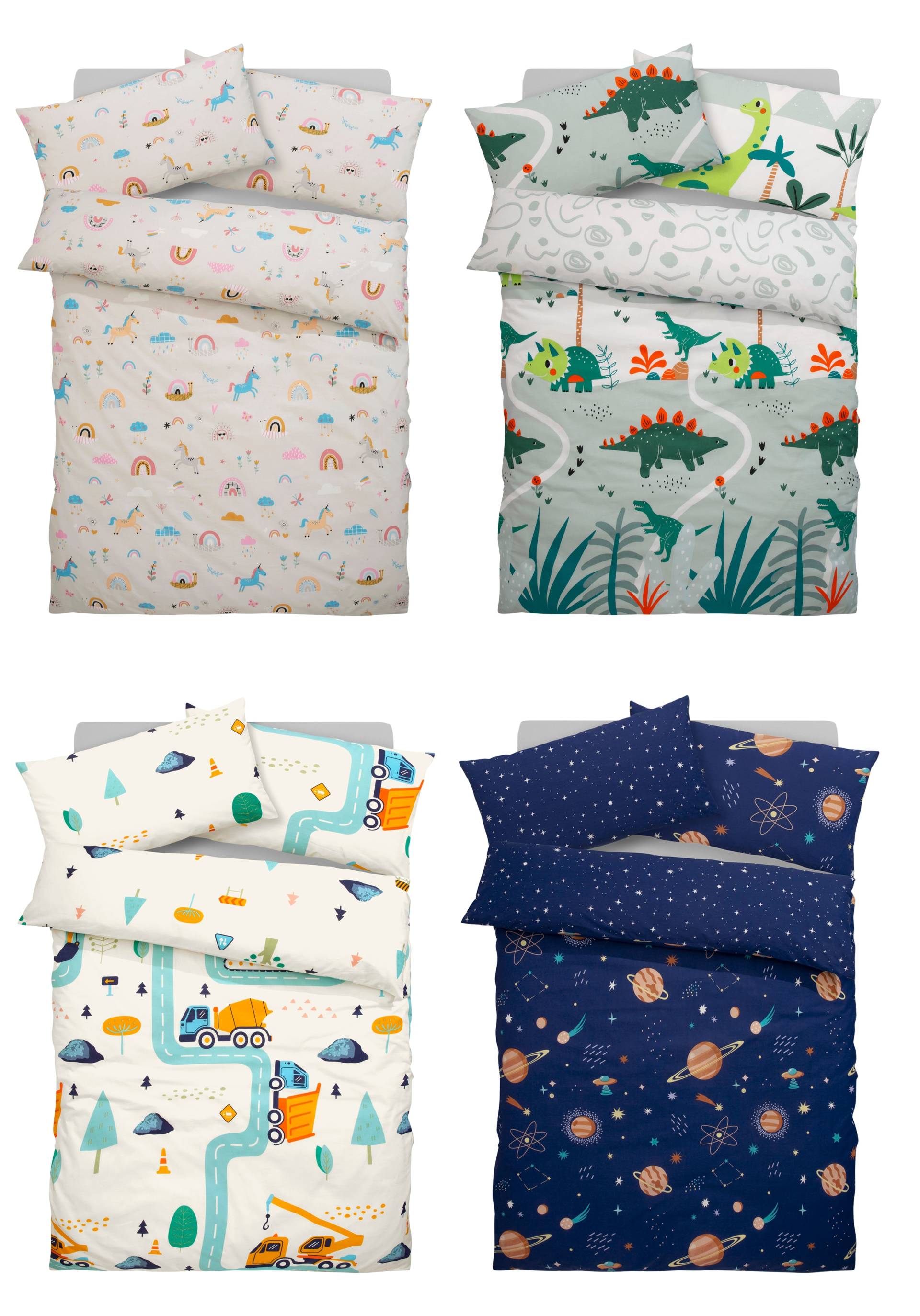 Lüttenhütt Kinderbettwäsche »CUDDLEE«, in vielen Designs: Dino,Einhorn,Weltraum,Baustelle,Herz,Trecker von Lüttenhütt