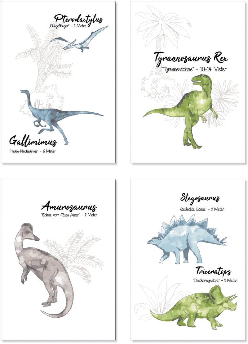 Lüttenhütt Poster »Dino«, Tiere, (Set, 4 St., 4 Teile), 4er Set in zwei Grössen von Lüttenhütt