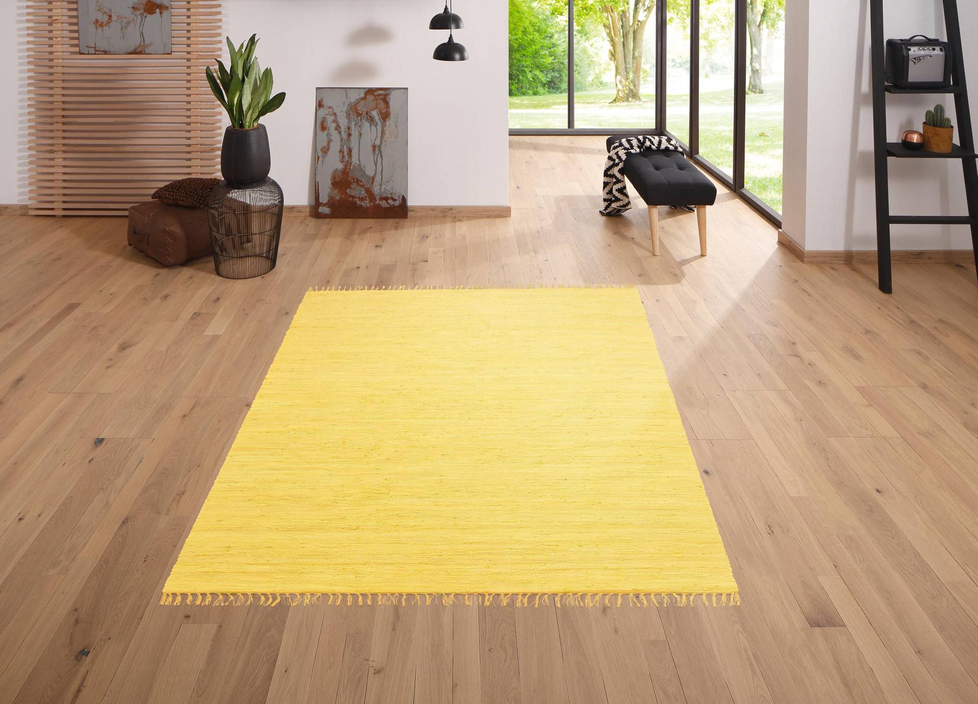 Lüttenhütt Teppich »Paul«, rechteckig, 5 mm Höhe, Wendeteppich, handgewebt, mit Fransen, reine Baumwolle Lüttenhütt Teppich »Paul«, rechteckig, 5 mm Höhe, Wendeteppich, handgewebt, mit Fransen, reine Baumwolle von Lüttenhütt