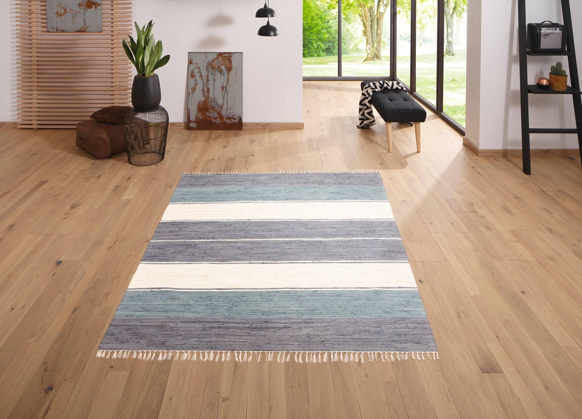 Lüttenhütt Teppich »Paula«, rechteckig, 5 mm Höhe, handgewebt, beidseitig verwendbar, Wendeteppich, mit Fransen Lüttenhütt Teppich »Paula«, rechteckig, 5 mm Höhe, handgewebt, beidseitig verwendbar, Wendeteppich, mit Fransen von Lüttenhütt