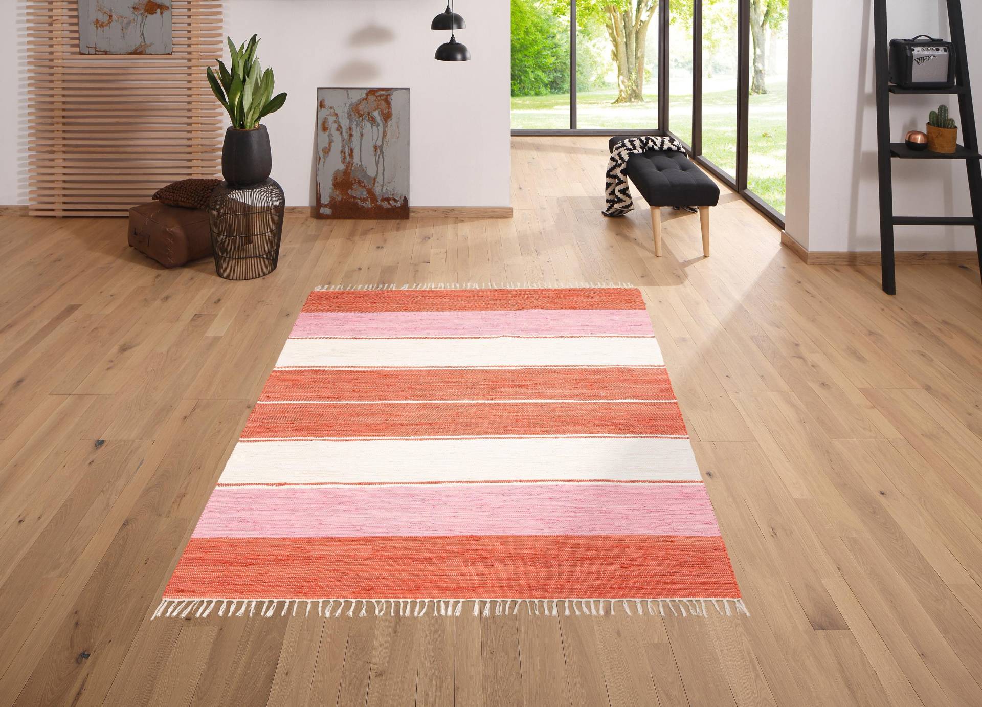 Lüttenhütt Teppich »Paula«, rechteckig, 5 mm Höhe, handgewebt, beidseitig verwendbar, Wendeteppich, mit Fransen Lüttenhütt Teppich »Paula«, rechteckig, 5 mm Höhe, handgewebt, beidseitig verwendbar, Wendeteppich, mit Fransen von Lüttenhütt