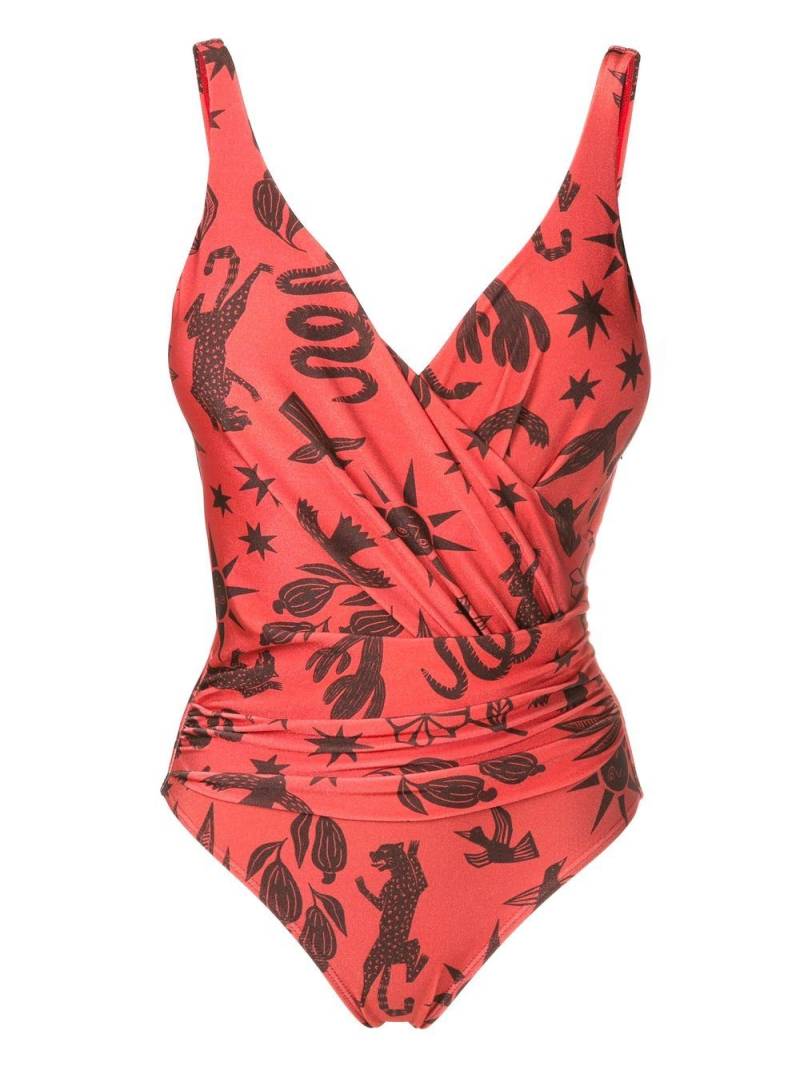 Lygia & Nanny Maisa draped-detail printed swimsuit - Brown von Lygia & Nanny