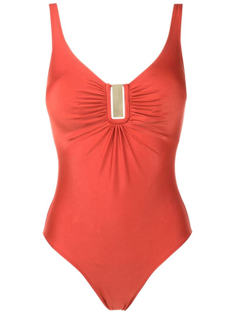 Lygia & Nanny Mirassol Liso logo-plaque ruched swimsuit - Orange von Lygia & Nanny