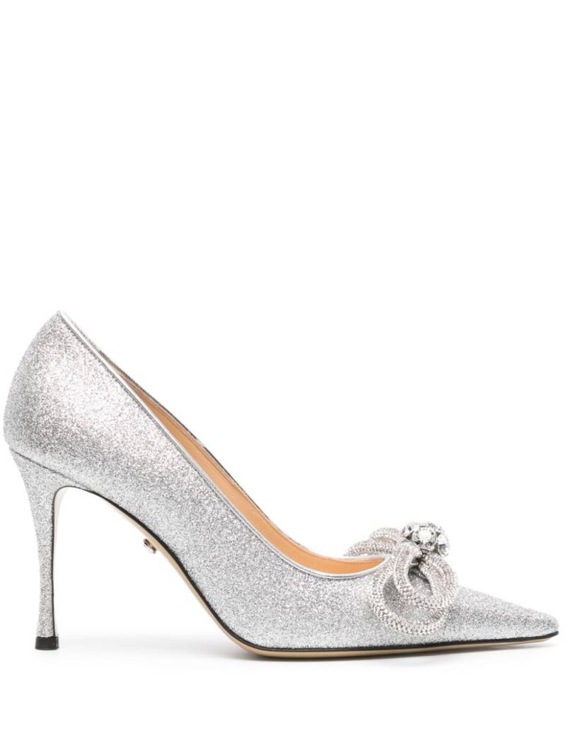 MACH & MACH Double Bow 90mm glittered pumps - Silver von MACH & MACH