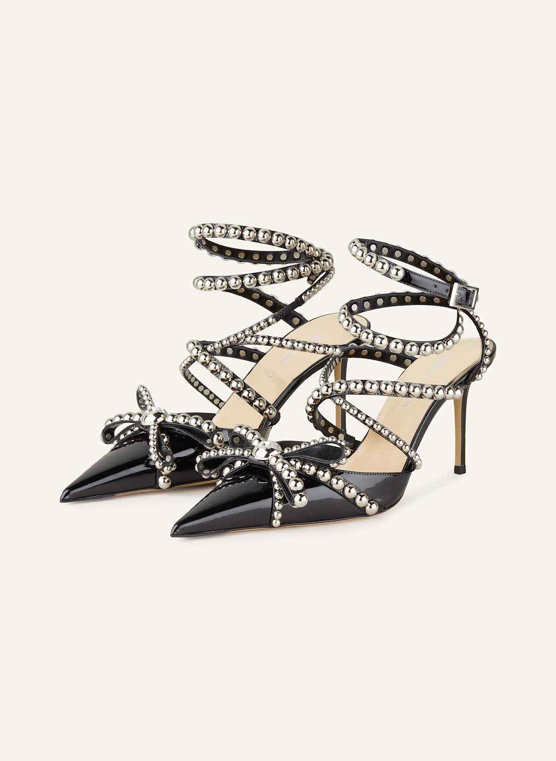 Mach & Mach Lack-Pumps Chrystal Studs Mit Nieten schwarz von MACH & MACH