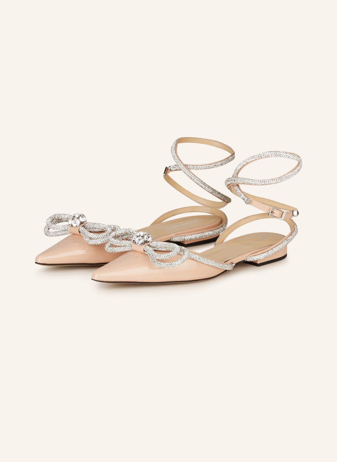 Mach & Mach Slingballerinas Double Bow Mit Schmucksteinbesatz beige von MACH & MACH