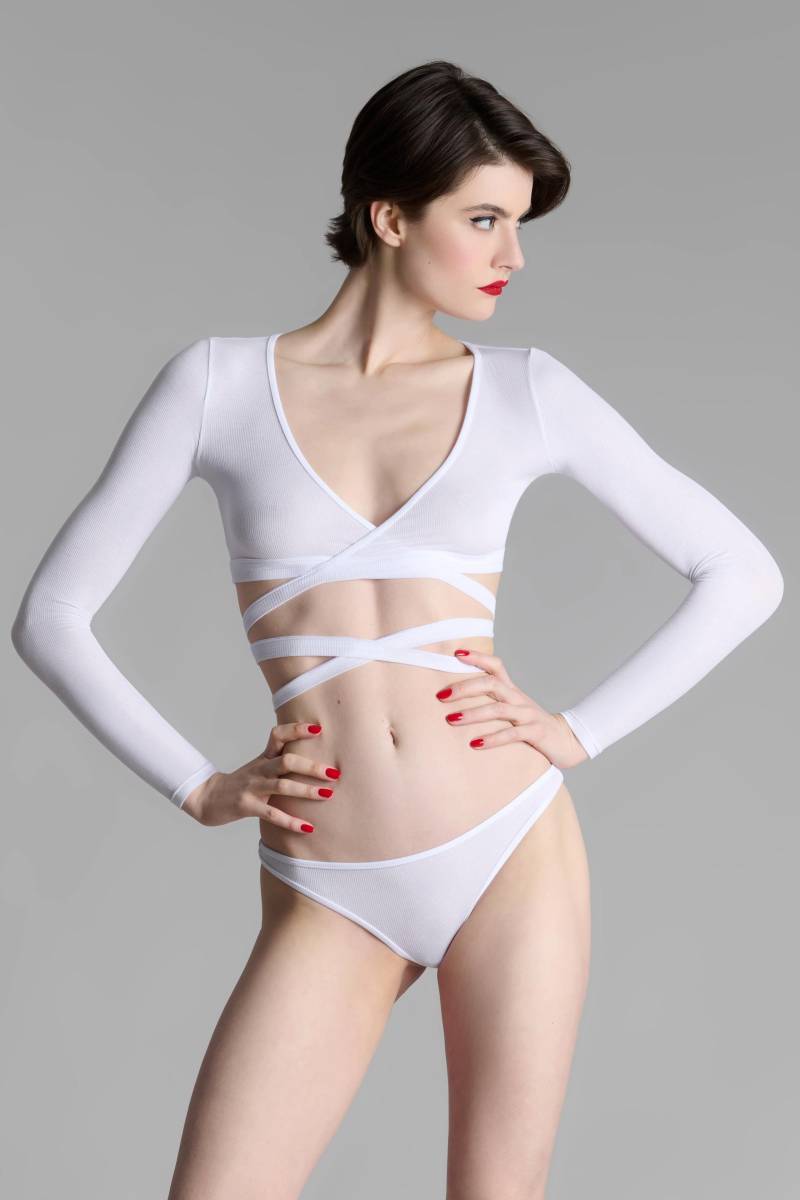 Wickel Langarm - La Femme Amazone Damen Weiss  L von MAISON CLOSE