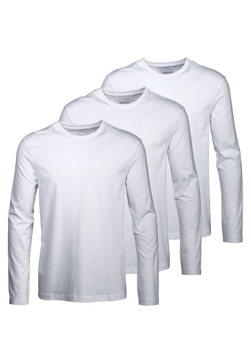 Man's World Langarmshirt, Langarm, unifarben, aus Baumwolle, im 3er-Pack von Man's World