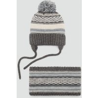 Dreifarbige Strickmütze mit Bommel Dreifarbige Strickmütze mit Bommel von MANGO BABY