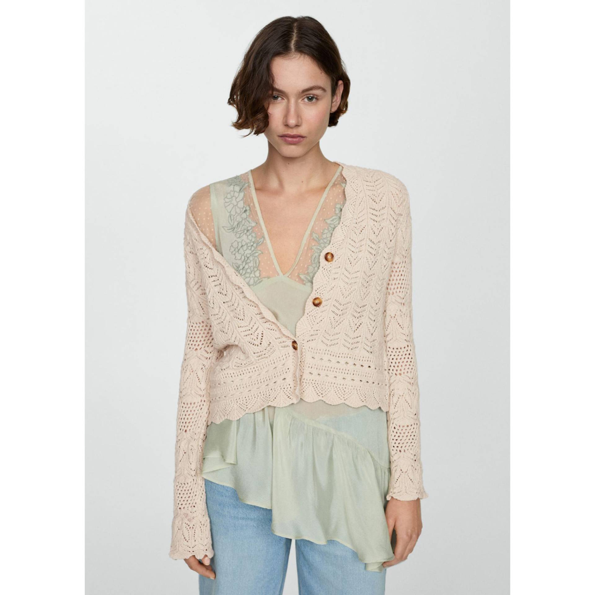 Mango - Cardigan, langarm, für Damen, Staub, Größe L von Mango