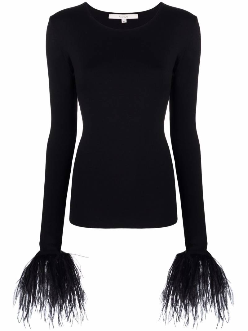 MANURI Elektra feather-trim stretch blouse - Black von MANURI