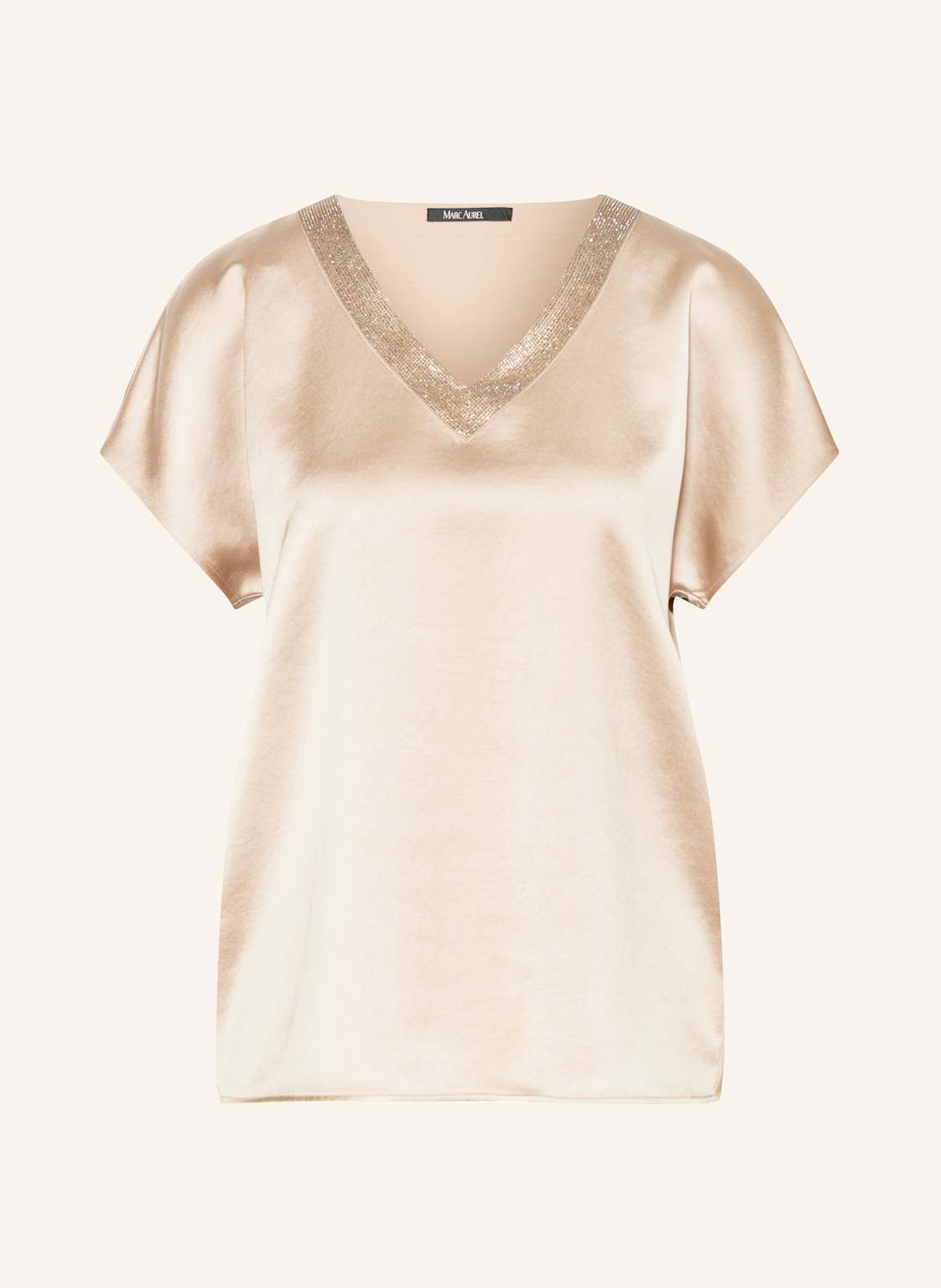 Marc Aurel Blusenshirt Aus Satin Mit Schmucksteinen beige von MARC AUREL