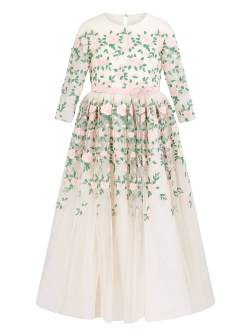 MARCHESA KIDS COUTURE rose-embroidery tulle gown - Neutrals von MARCHESA KIDS COUTURE