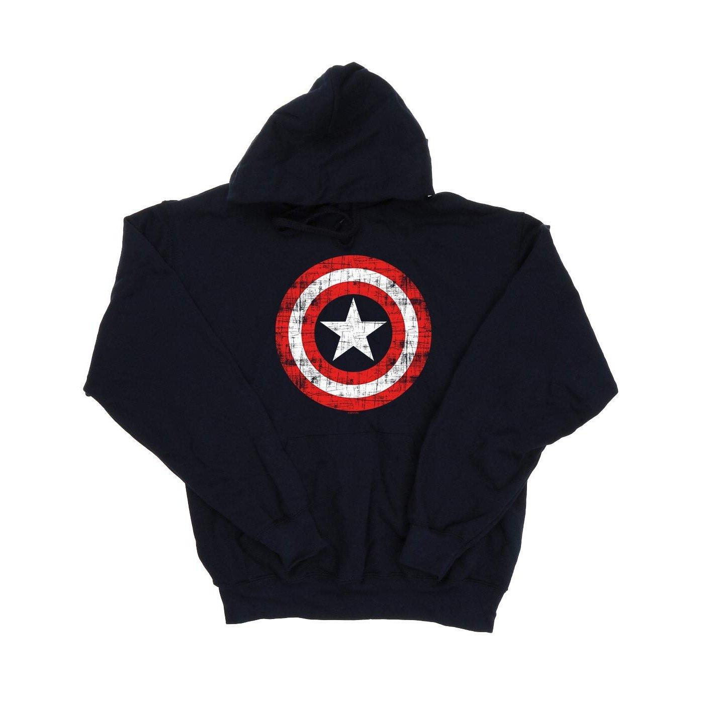 Avengers Captain America Scratched Shield Kapuzenpullover Damen Marine XXL von MARVEL